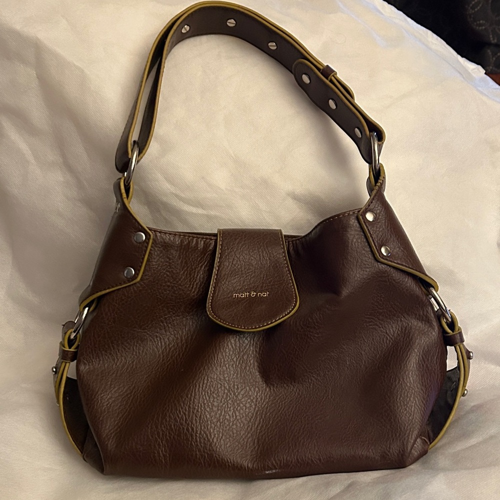 Matt & Nat Dark Brown Shoulder Bag with Yellow Accents